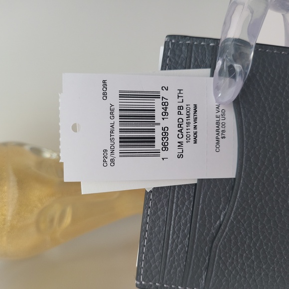 COACH-Slim Card Wallet-Grey-Pebbled Leather- 3 slots + front window & pocket NWT - Picture 3 of 4